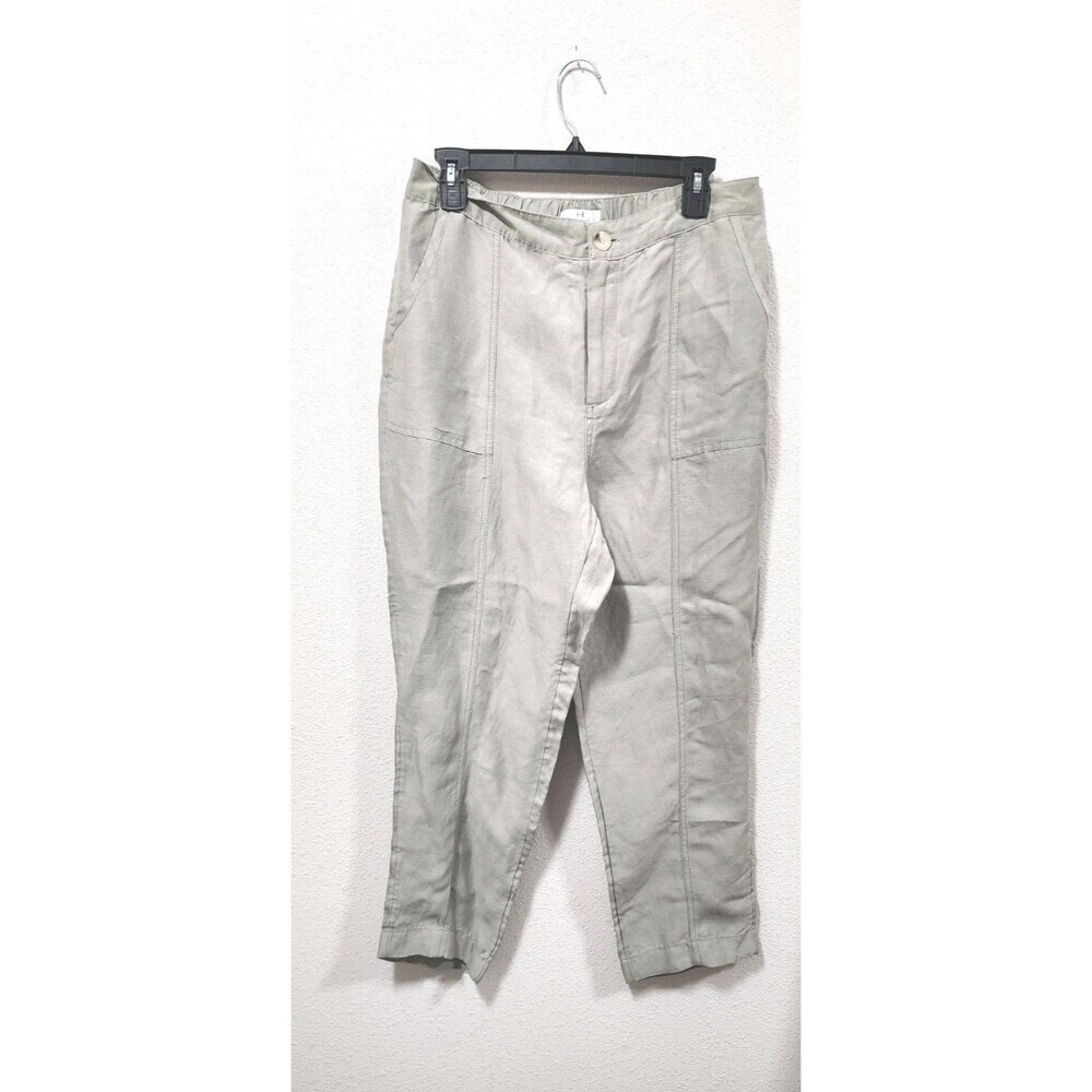H by Halston Straight Leg Linen Blend Pants Slacks Workwear Sz L Tan NWT